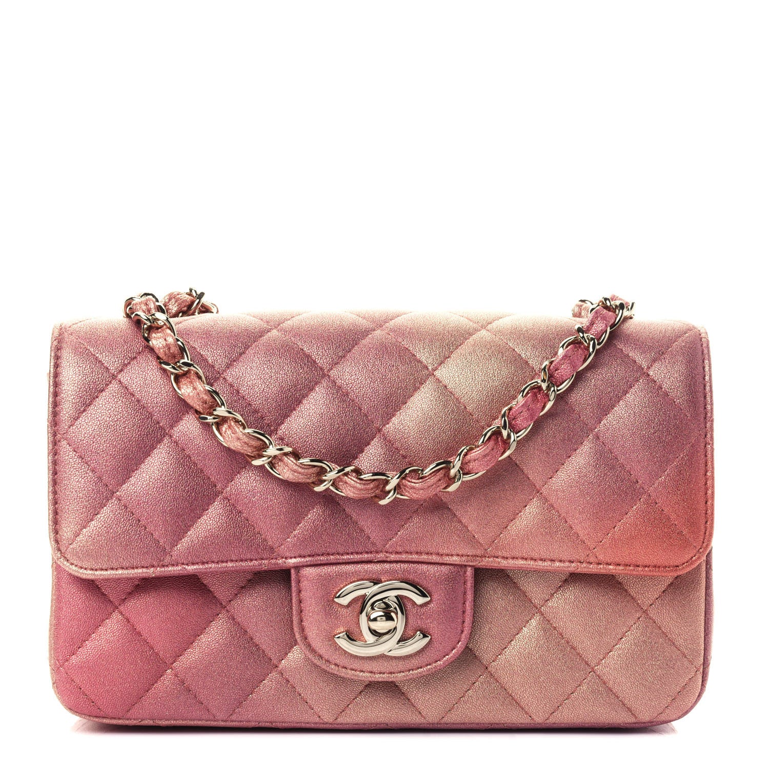 Chanel Metallic Lambskin Quilted Ombre Mini Rectangular Flap Pink 1 of 4