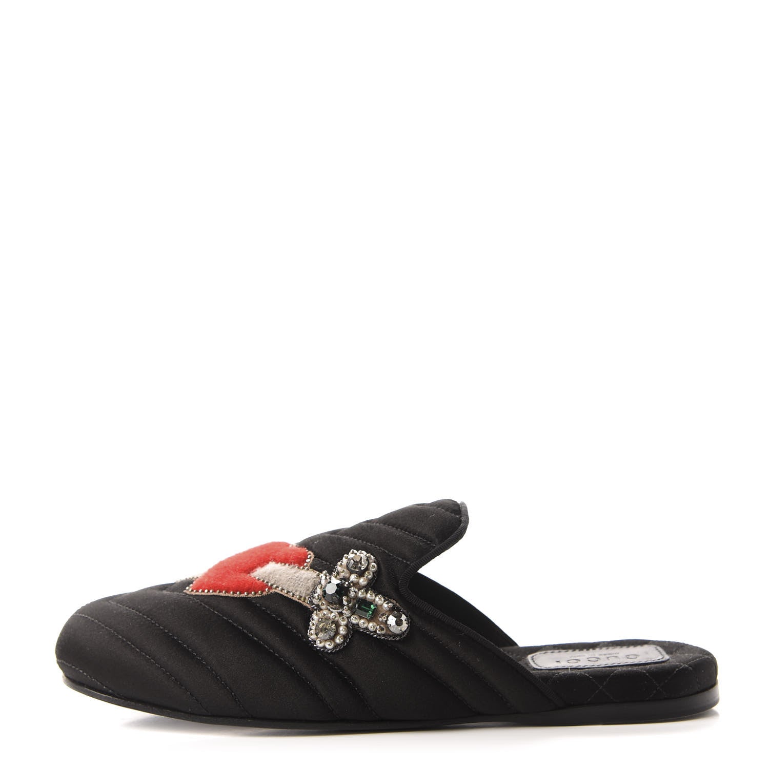 Gucci Satin Embroidered Heart and Dagger Slippers 36 Black 1 of 10