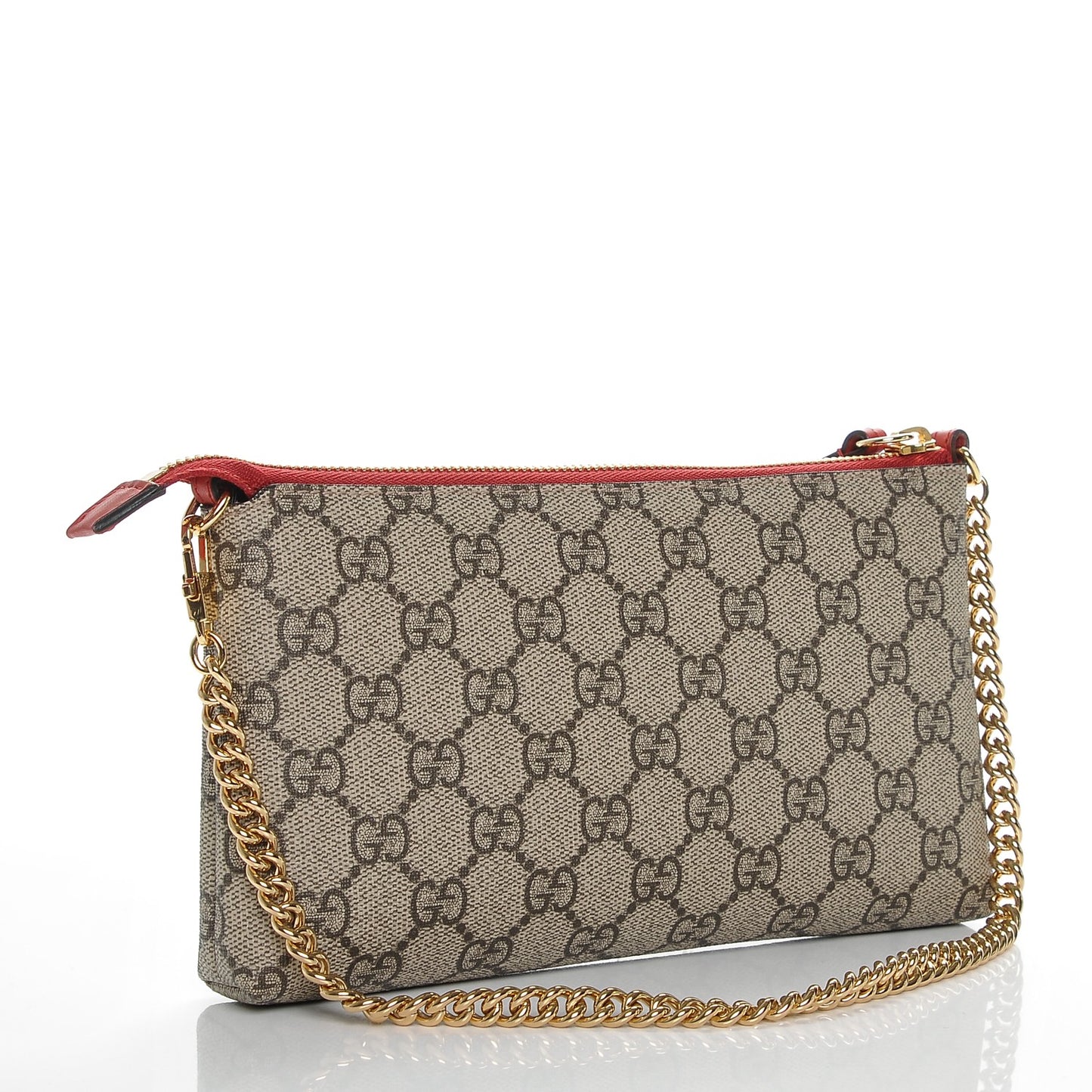 GG Supreme Monogram Kingsnake Heart Embroidered Chain Wrist Wallet Red