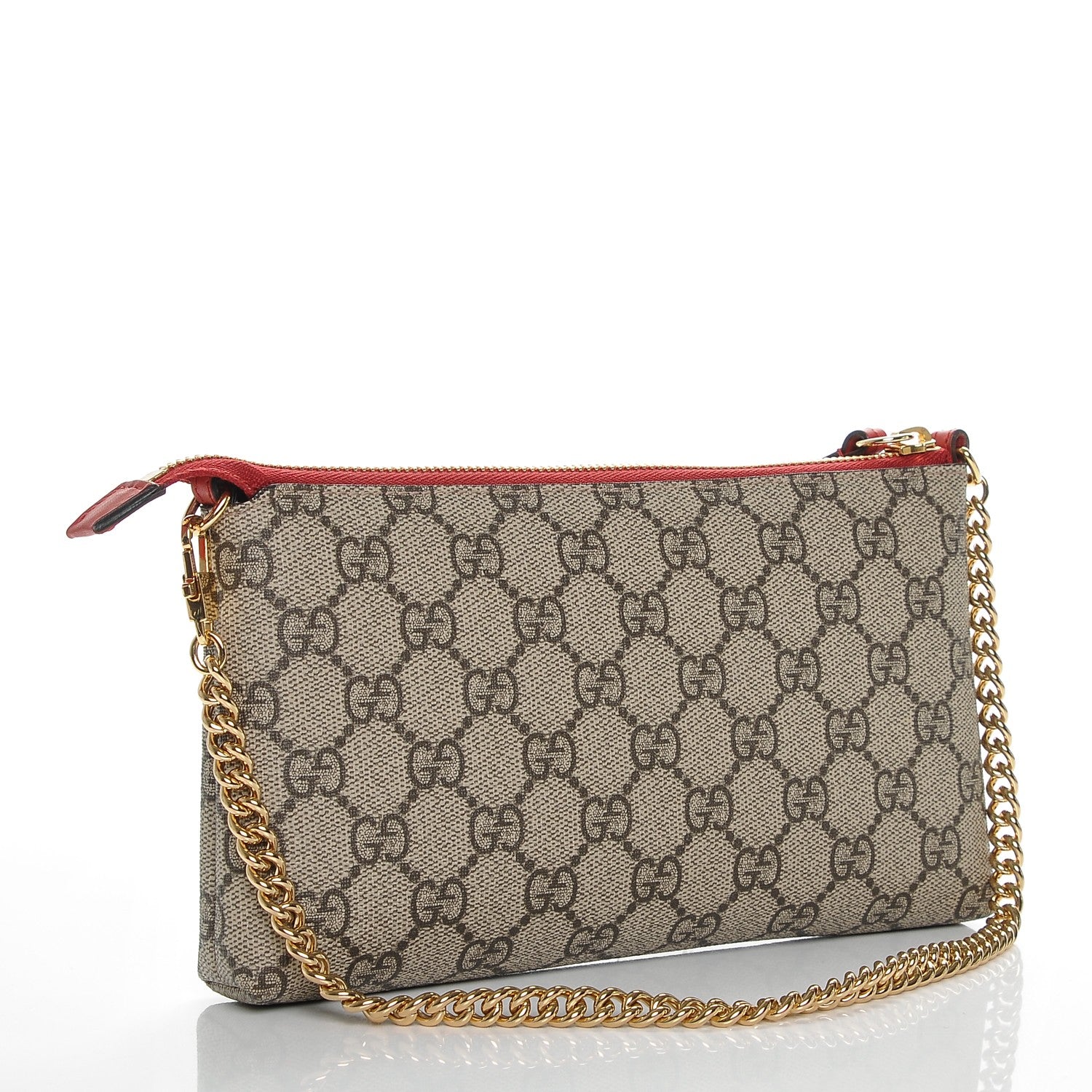 Gucci GG Supreme Monogram Kingsnake Heart Embroidered Chain Wrist Wallet Red 3 of 6