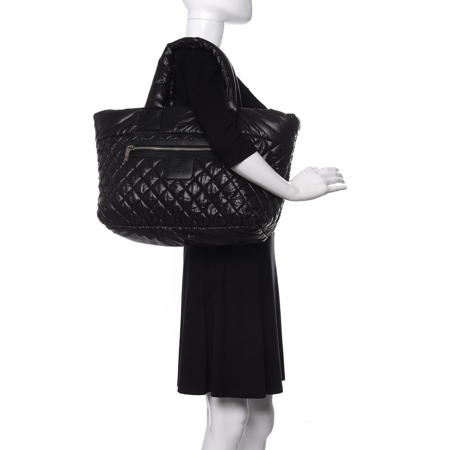 Nylon Quilted Large Coco Cocoon Tote Black
