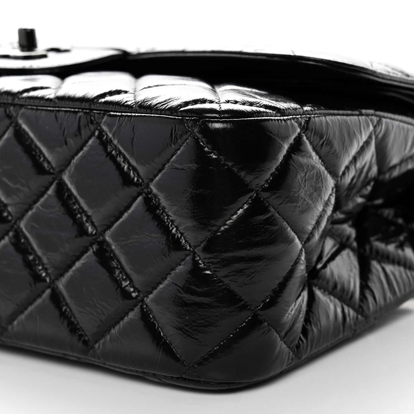 Shiny Distressed Calfskin Quilted Jumbo Double Flap So Black