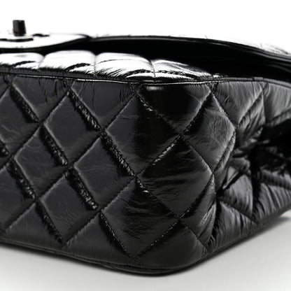 Chanel Shiny Distressed Calfskin Quilted Jumbo Double Flap So Black 10 of 12