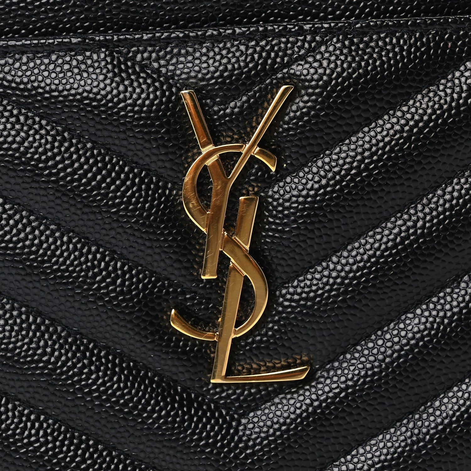 Saint Laurent Grain De Poudre Chevron Monogram Bill Pouch Black 7 of 7