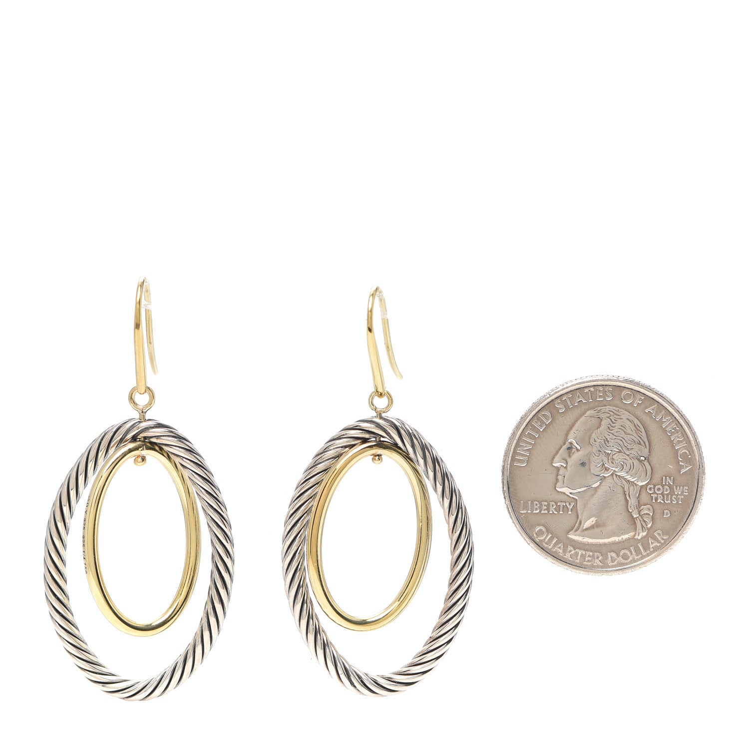 David Yurman Sterling Silver 18K Yellow Gold Mobile Oval Earrings 2 of 4