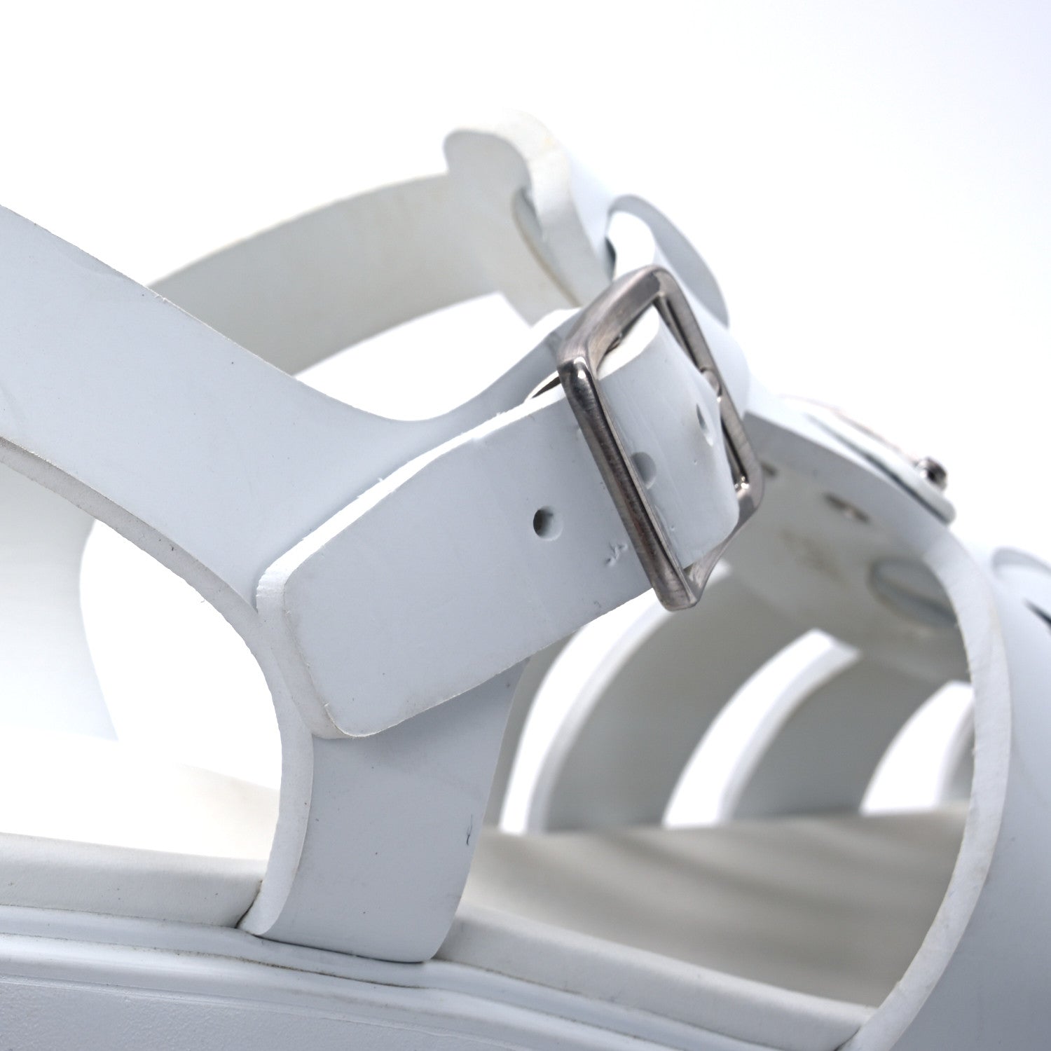 Prada Foam Rubber Metal Triangle Logo Monolith 55mm Cage Sandals 41 White 14 of 16