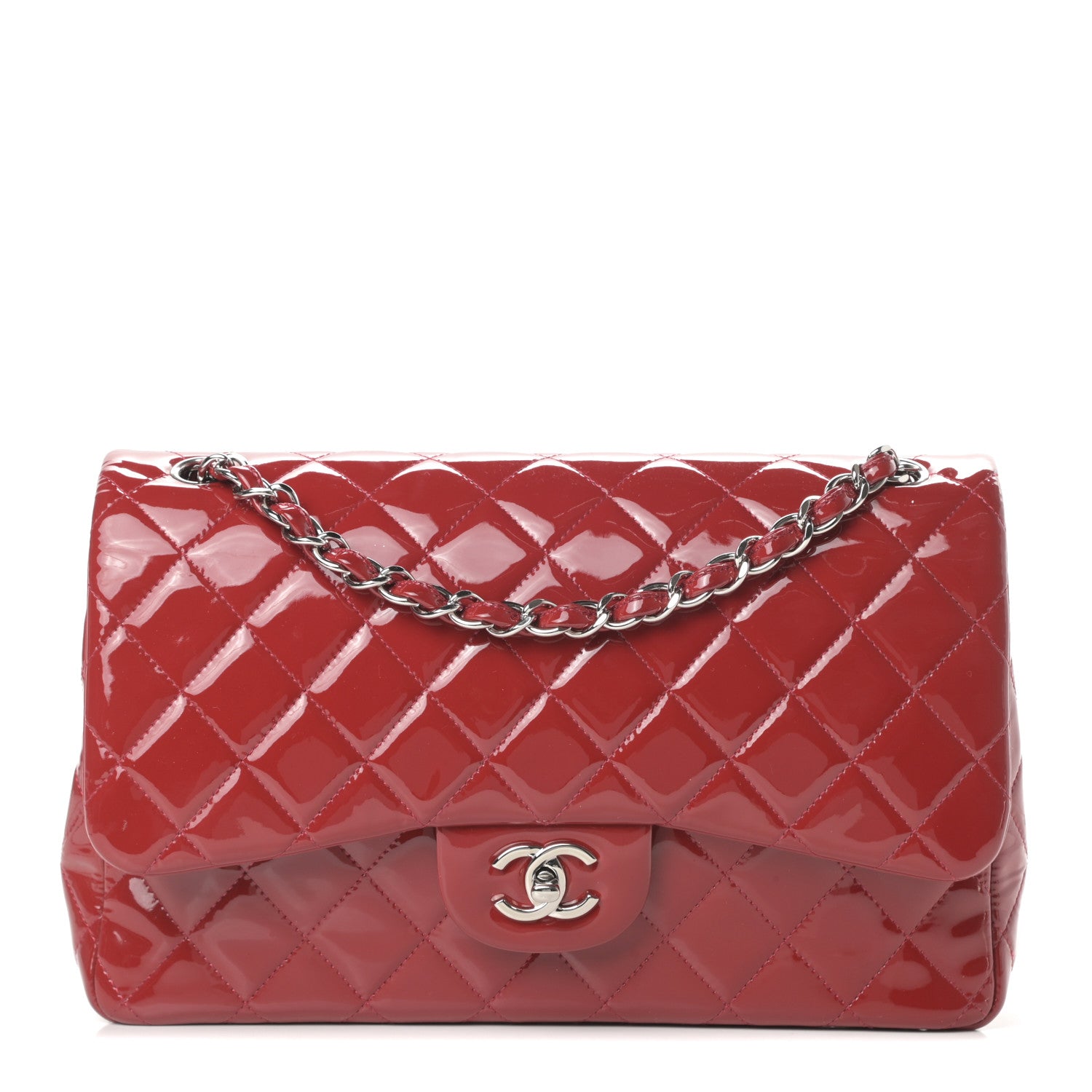 Chanel Patent Quilted Jumbo Double Flap Red 1 of 15