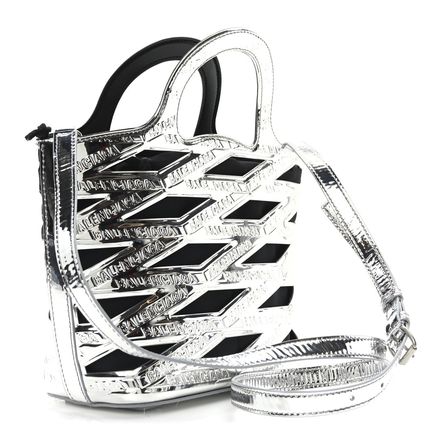 Balenciaga Patent Metallic Calfskin Small Neo Basket Tote Silver 3 of 7