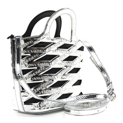 Balenciaga Patent Metallic Calfskin Small Neo Basket Tote Silver 3 of 7