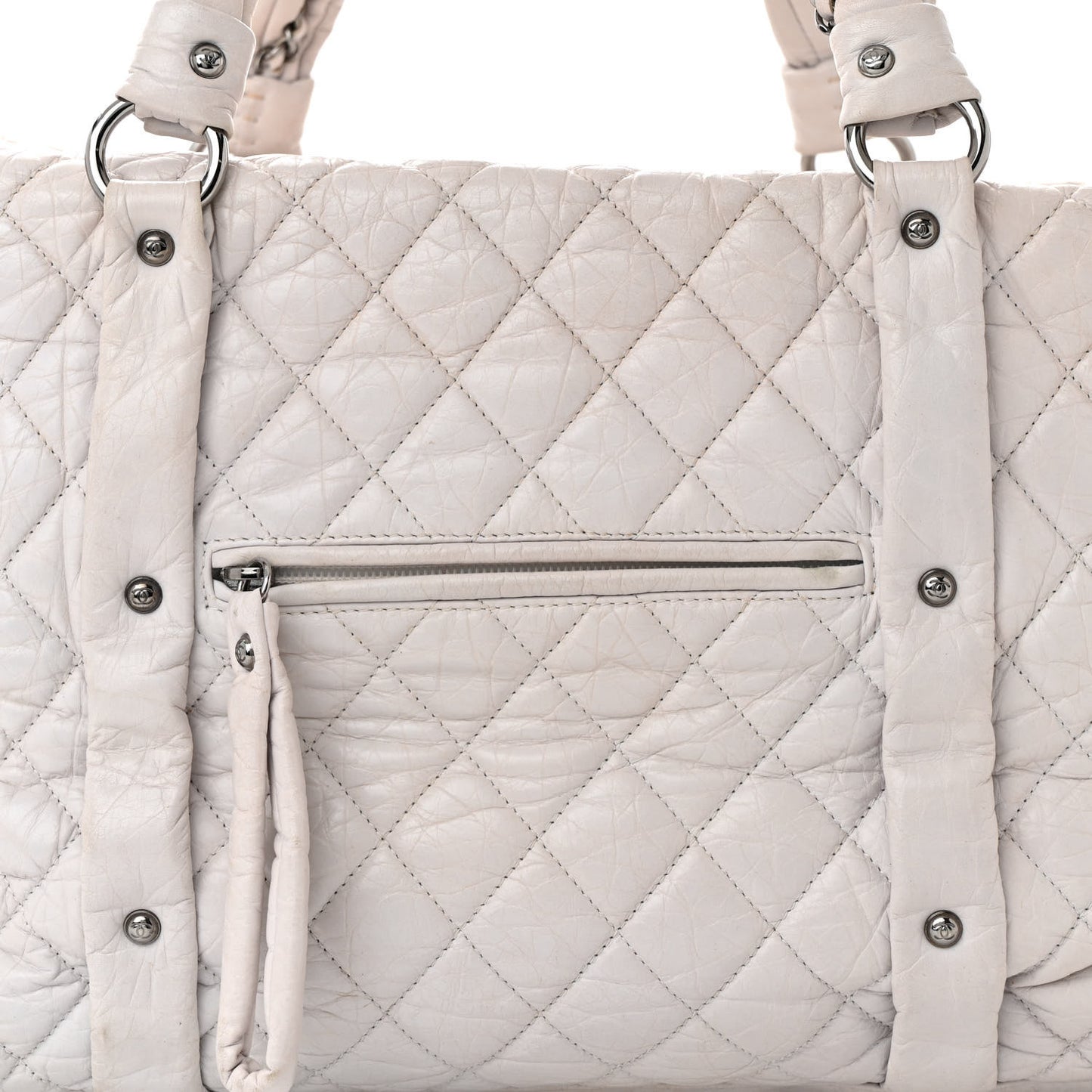 Distressed Lambskin Vintage Ligne Lady Braid XL Tote Beige