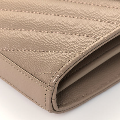 Saint Laurent Grain De Poudre Matelasse Chevron Monogram Chain Wallet Deep Beige 6 of 12