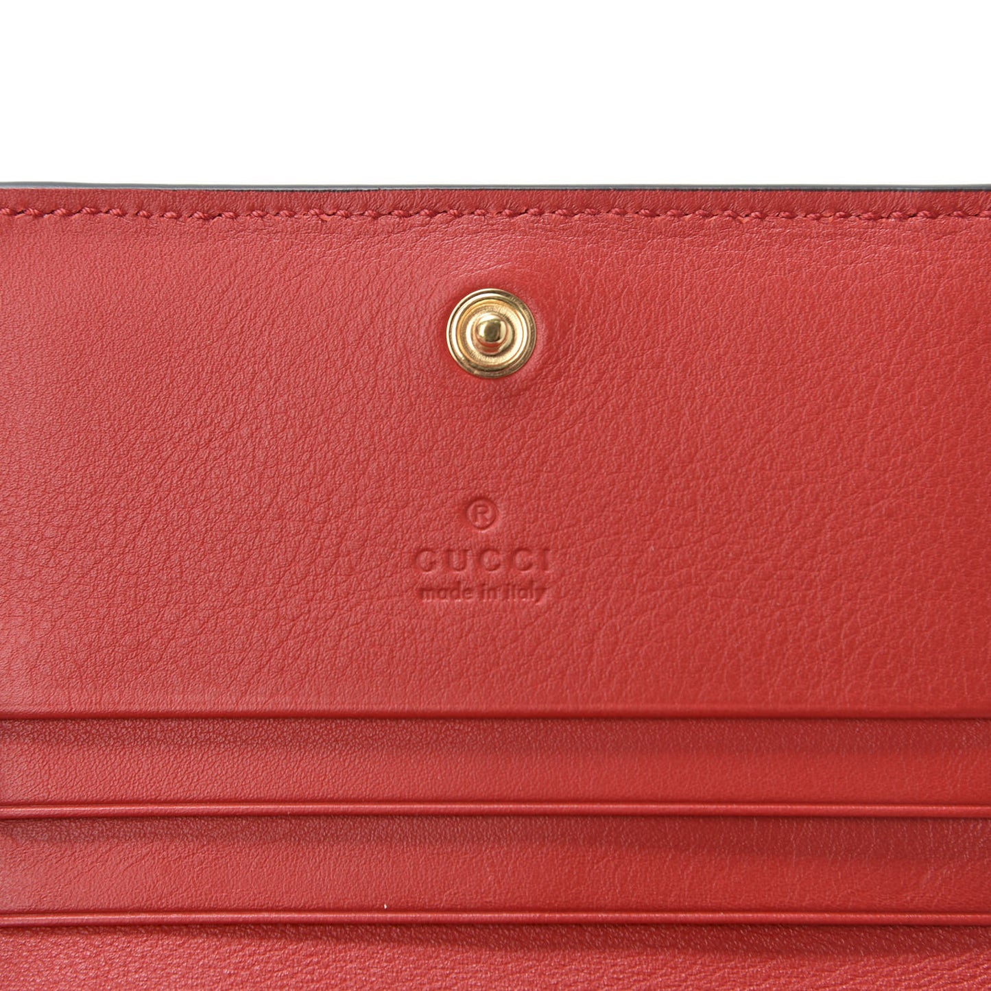 GG Supreme Monogram Apple Card Case Wallet Beige Multicolor Lobster Red