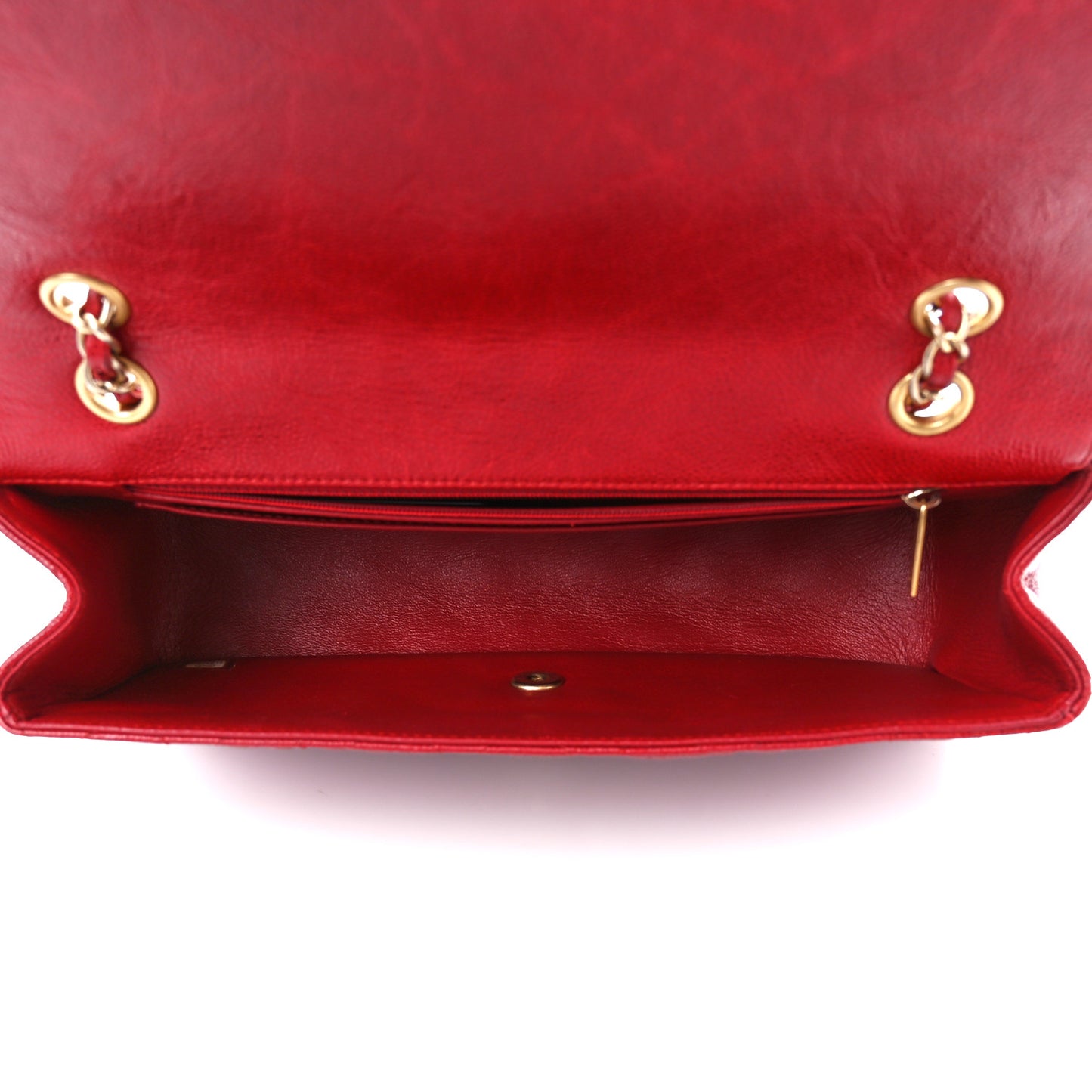 Crumpled Grained Calfskin Quilted Large Two Tone Flap Bag Red