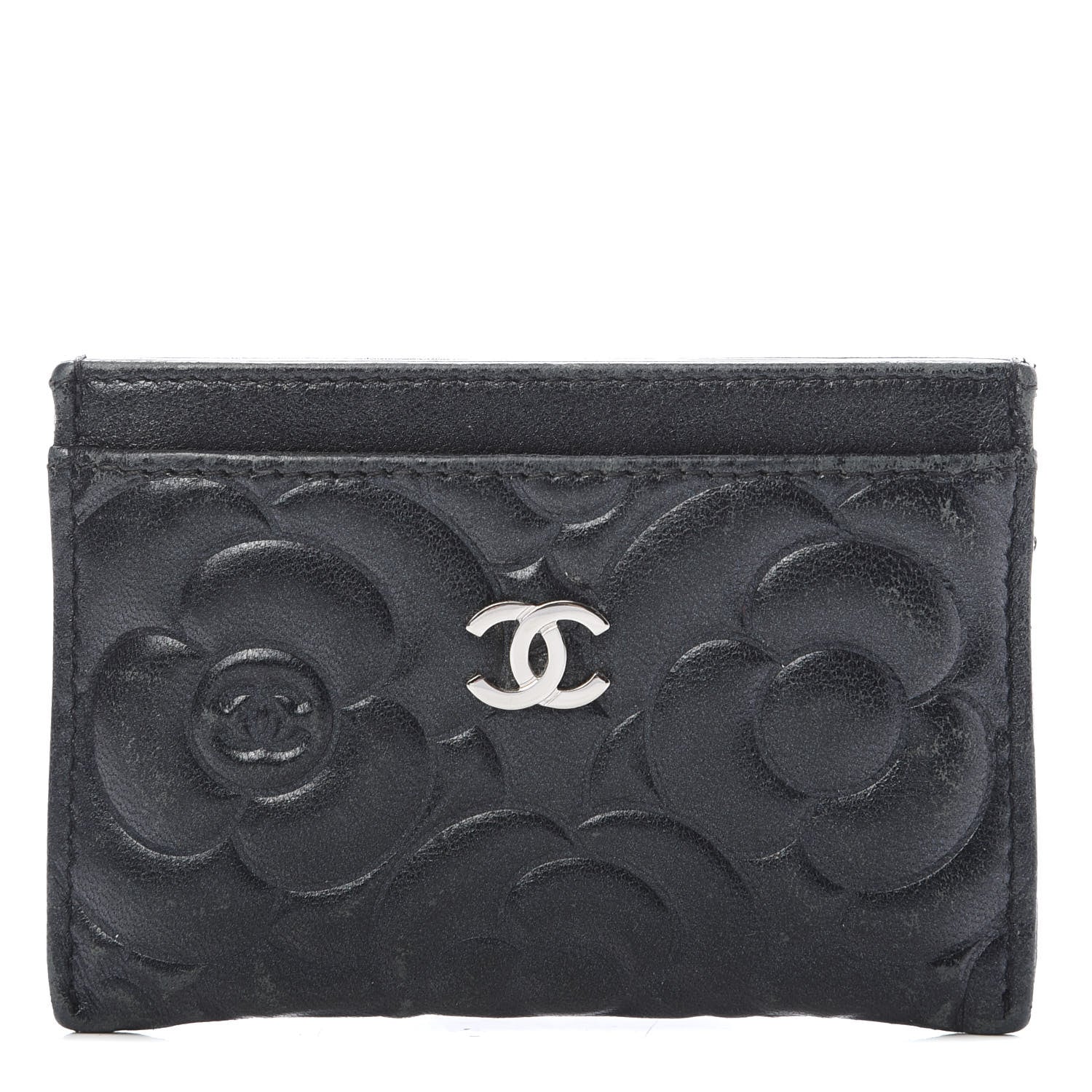 Chanel Lambskin Camellia Embossed Card Holder Black 1 of 13