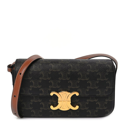 Canvas Calfskin Triomphe Shoulder Bag Tan