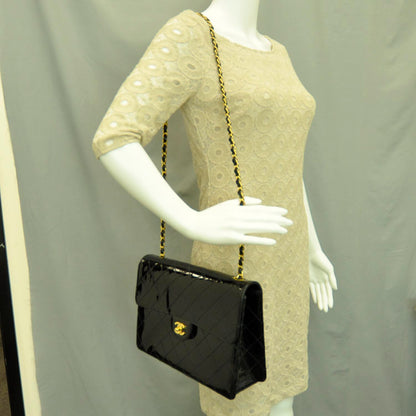 Chanel Patent Diamond Stitched Jumbo Flap Black 2 of 11