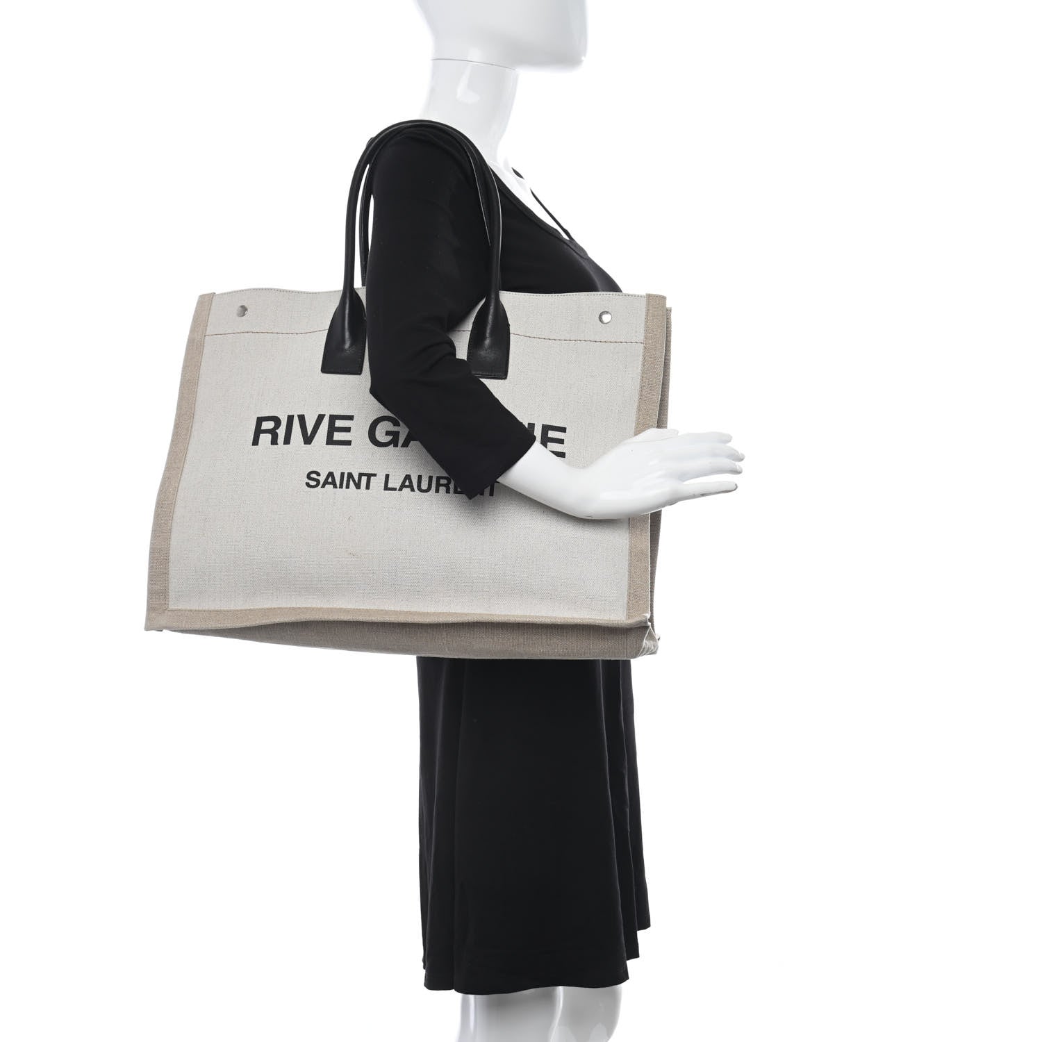 Saint Laurent Linen Calfskin Rive Gauche Tote Optic White 2 of 8