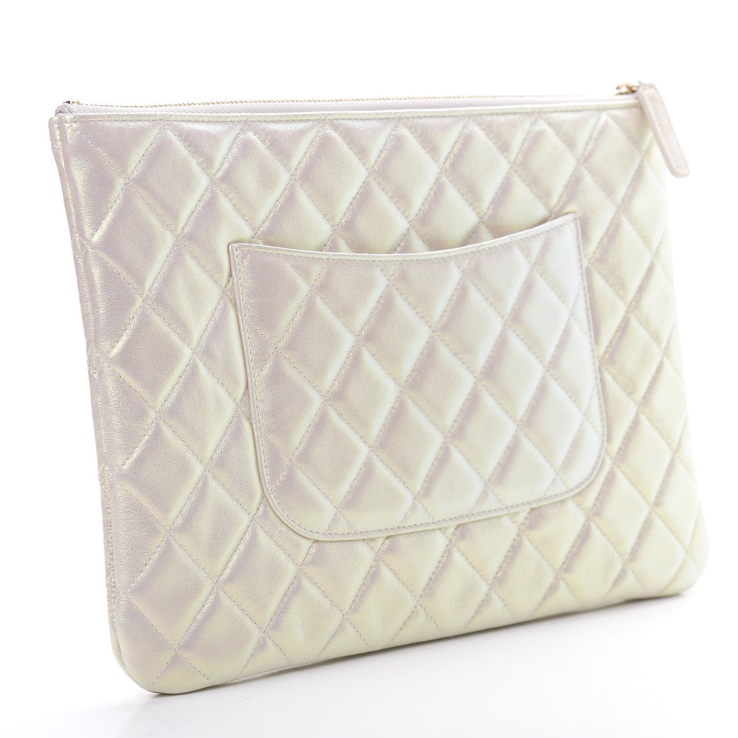 Iridescent Lambskin Quilted Medium Cosmetic Case Ivory