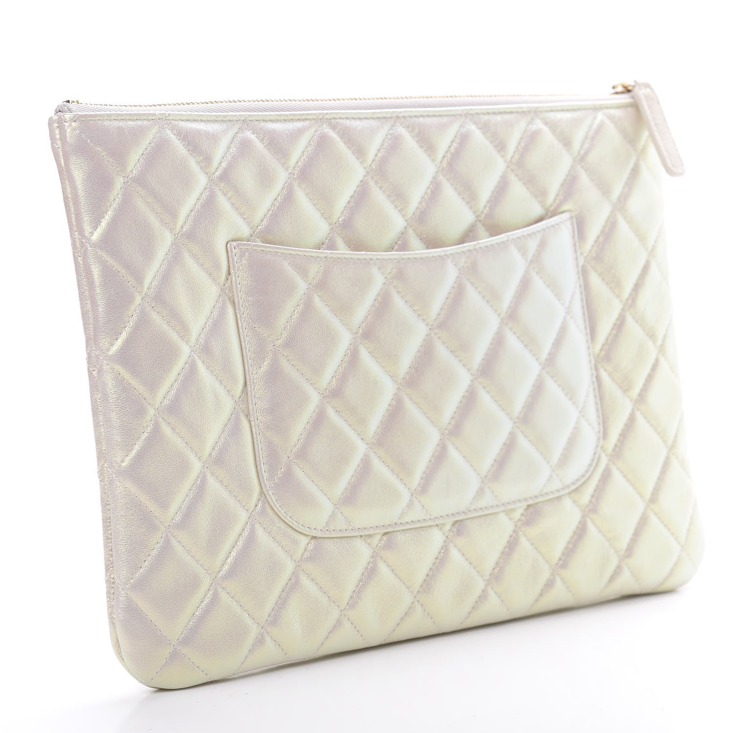 Chanel Iridescent Lambskin Quilted Medium Cosmetic Case Ivory 3 of 8
