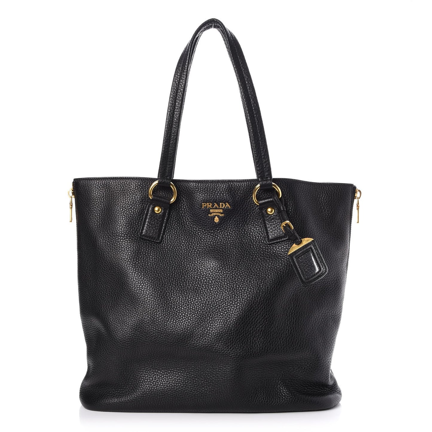 Vitello Daino Side Zip Tote Black