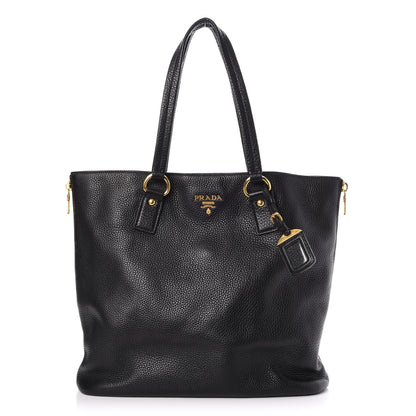 Prada Vitello Daino Side Zip Tote Black 1 of 7