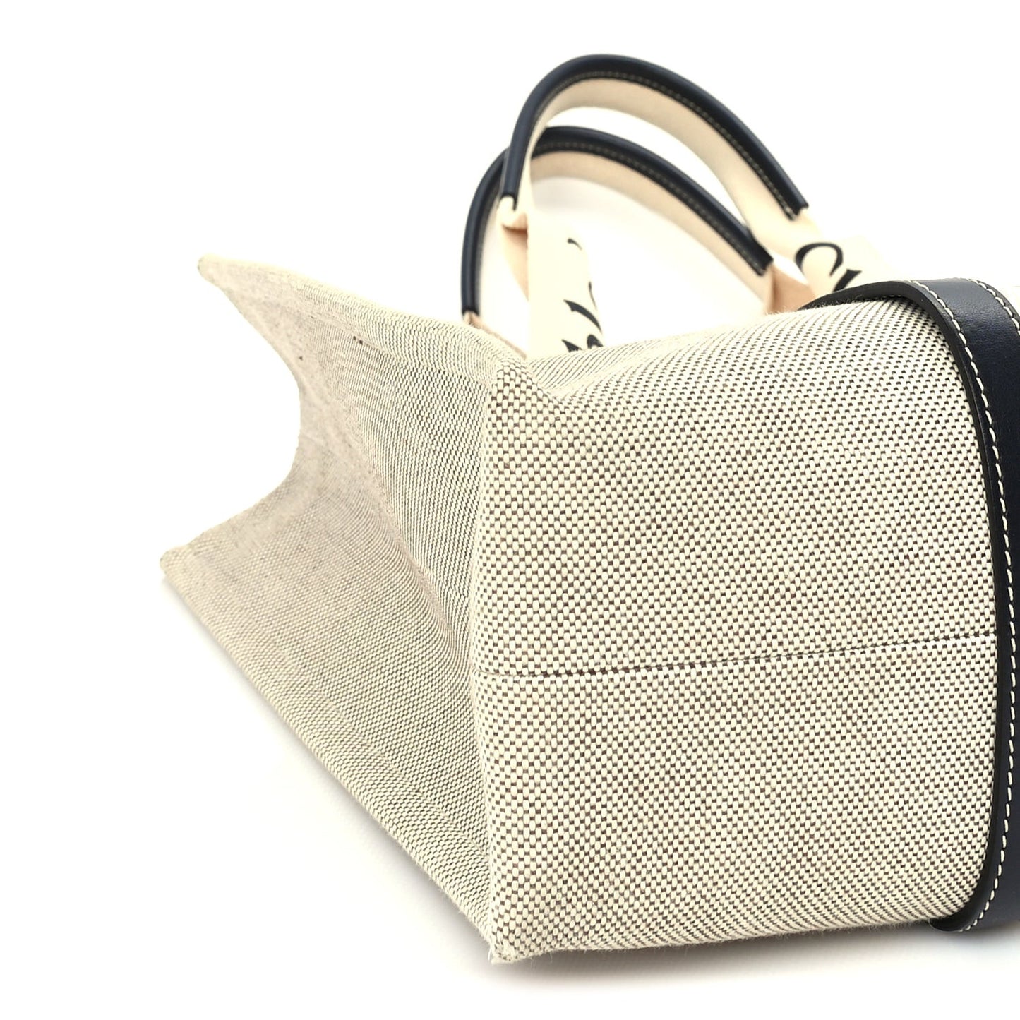 Cotton Calfskin Large Woody Ribbon Tote  White Blue