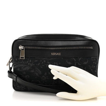 Versace Fabric Jacquard Calfskin Barocco Wristlet Pouch Black 2 of 6