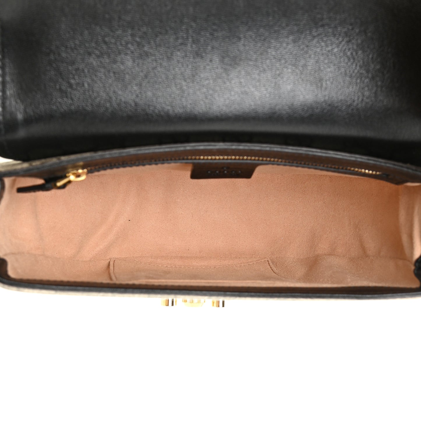 GG Supreme Monogram Calfskin Small Padlock Messenger Shoulder Bag Beige Black Cuir