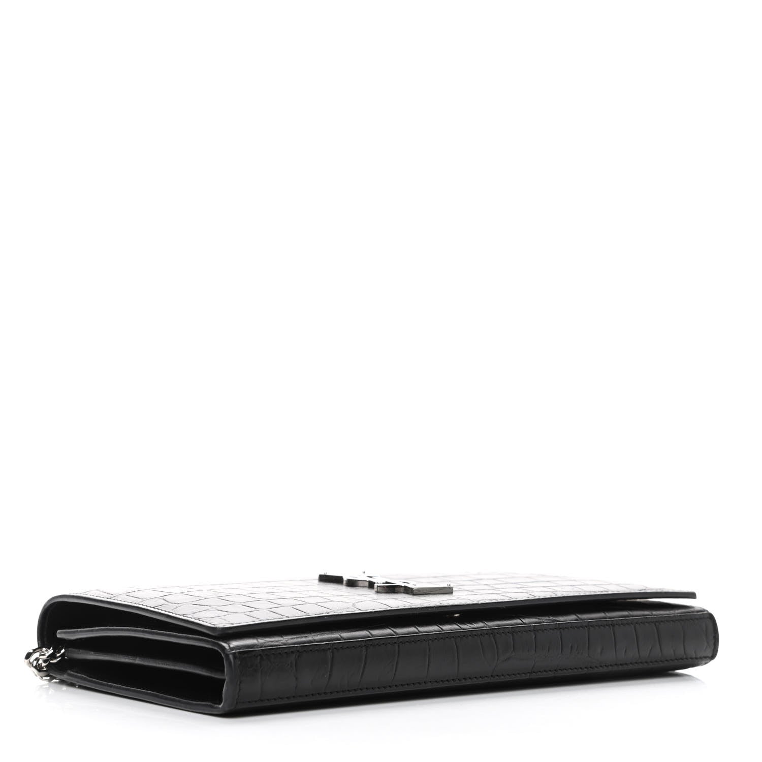 Saint Laurent Crocodile Embossed Calfskin Monogram Chain Wallet Black 3 of 4