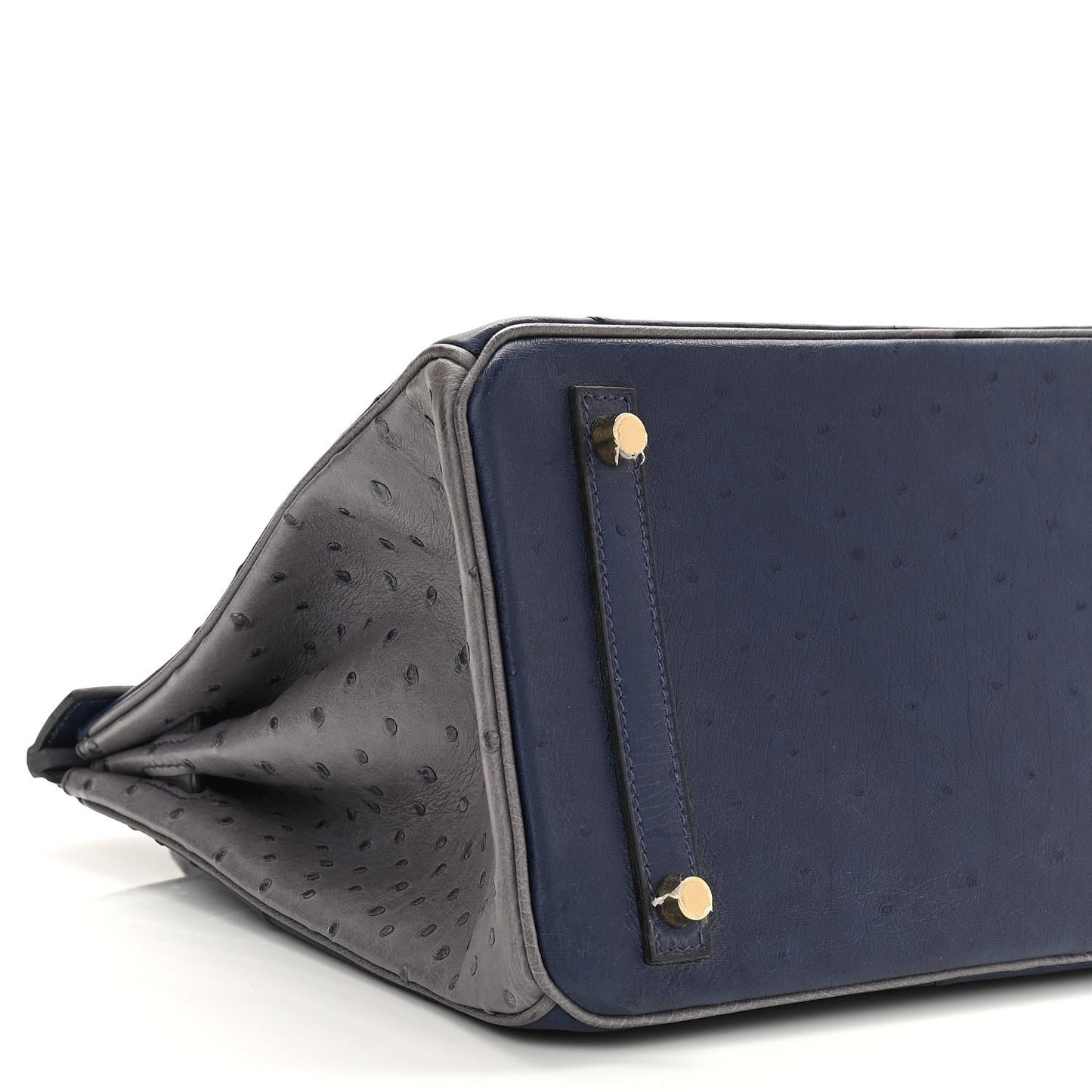 Ostrich Horseshoe Birkin 30 Bleu Iris Gris Agate