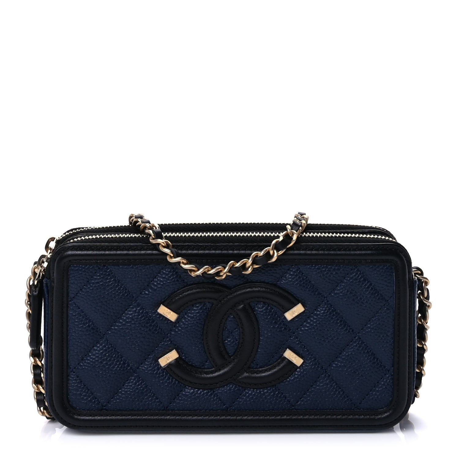 Chanel Caviar Quilted CC Filigree Clutch With Chain  Navy Black 1 of 8