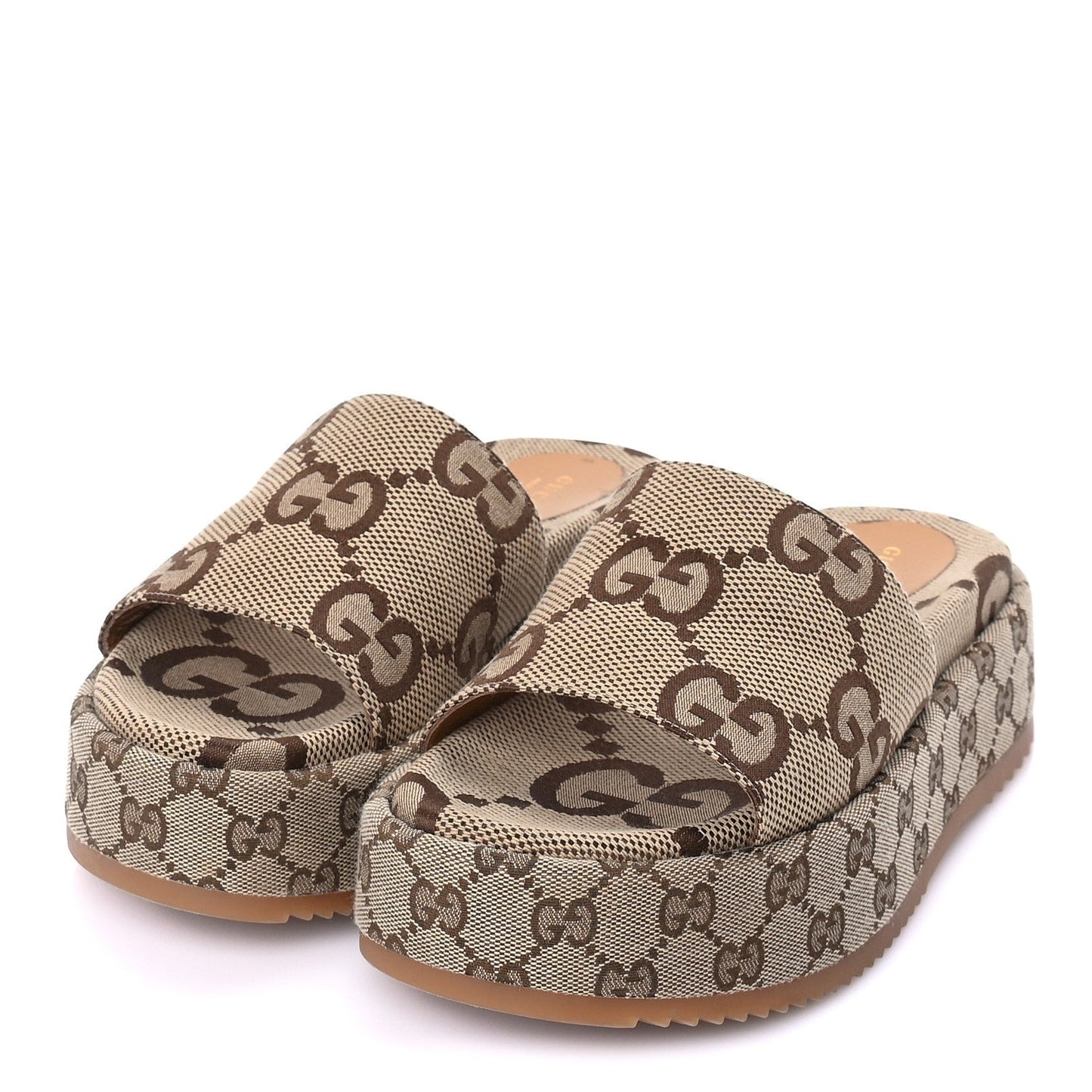 Monogram Maxi GG Angelina Platform 55mm Slide Sandals 39  Camel Ebony