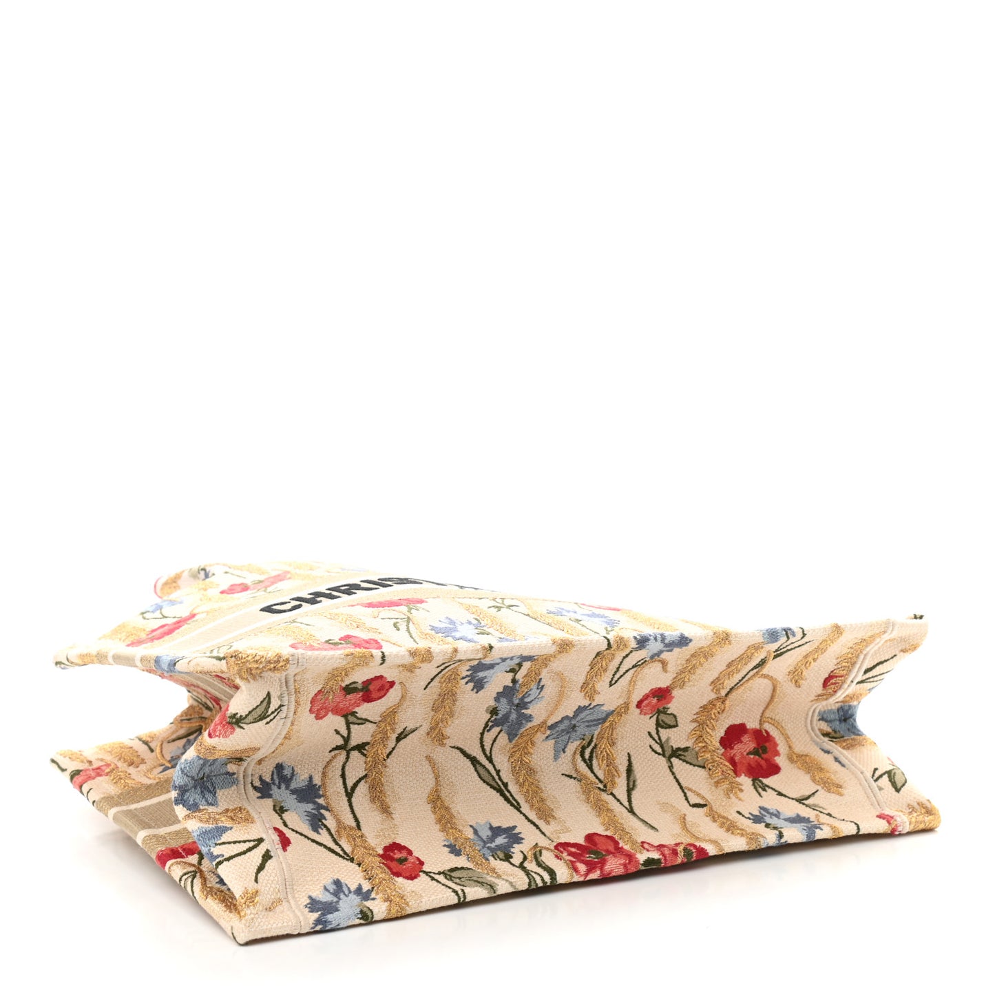 Canvas Embroidered Medium Hibiscus Book Tote Beige Multicolor