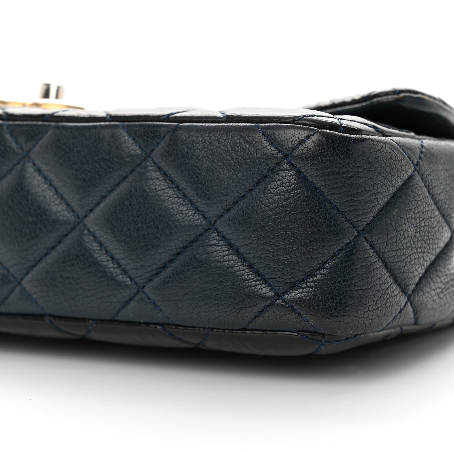 Patent Goatskin Quilted Medium CC Eyelet Flap Blue