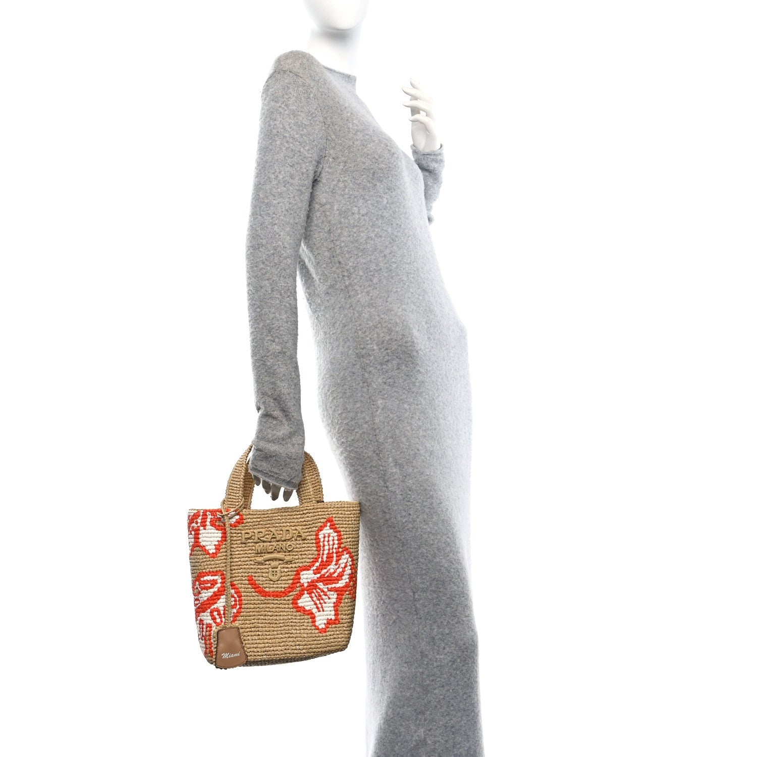 Prada Raffia Floral Small Logo Tote Naturale Arancio Naturale Arancio 2 of 7