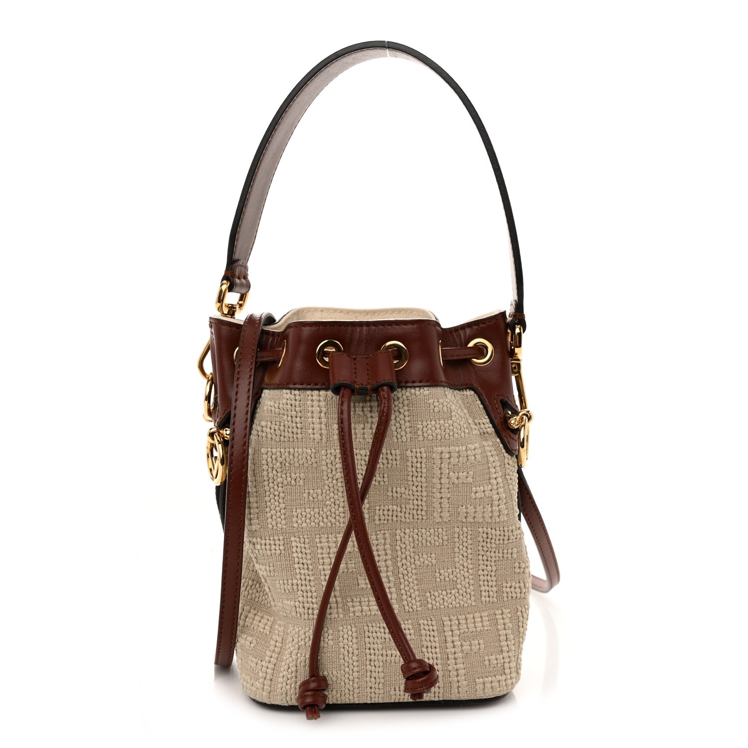 Fendi Sardinian Jacquard Vitello King F is Fendi FF 1974 Embroidered Mini Mon Tresor Bucket Bag Corda Praline 1 of 10