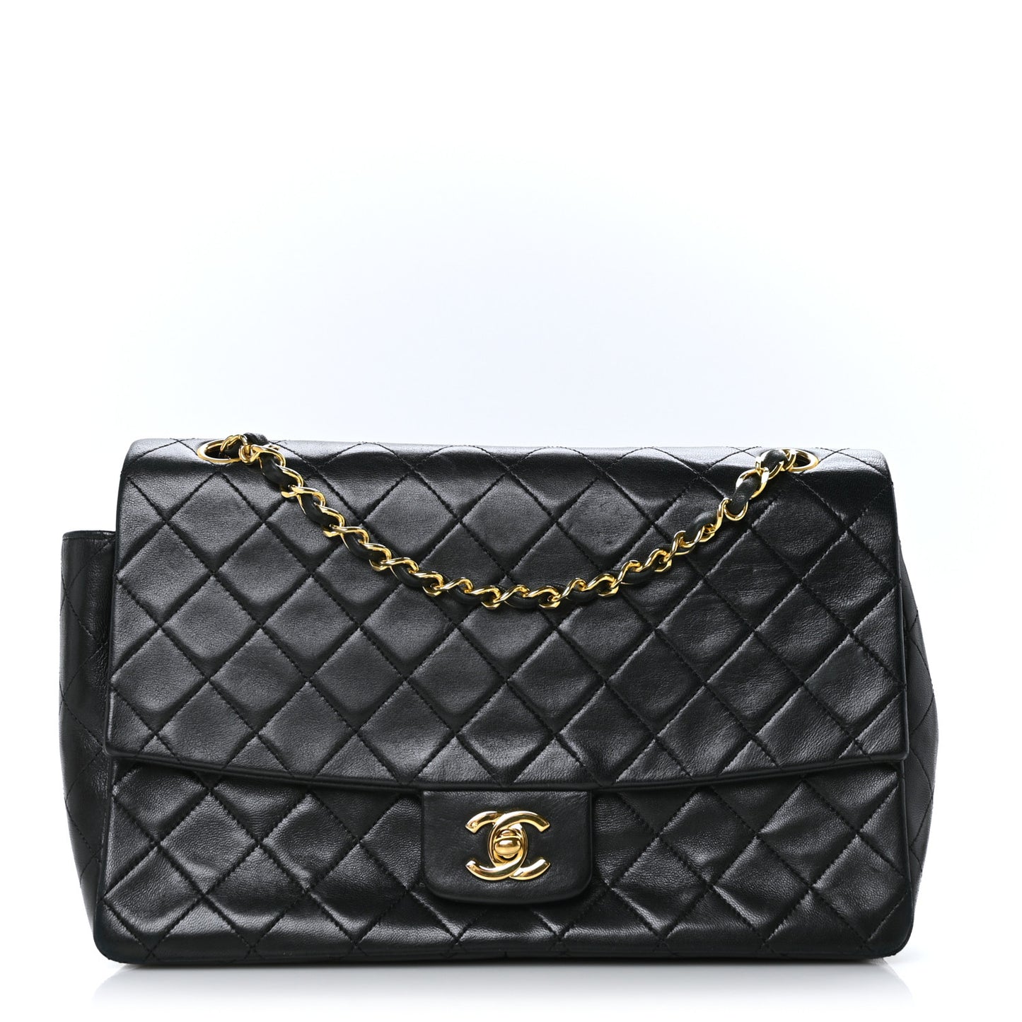 Lambskin Quilted XL Jumbo Single Flap Black