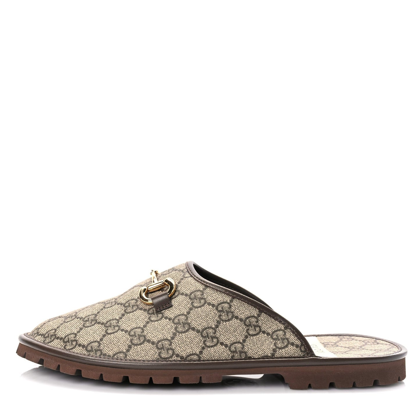 GG Supreme Monogram Granada Kid Mens Horsebit Lug Sole Mules 9.5 Beige Ebony New Acero
