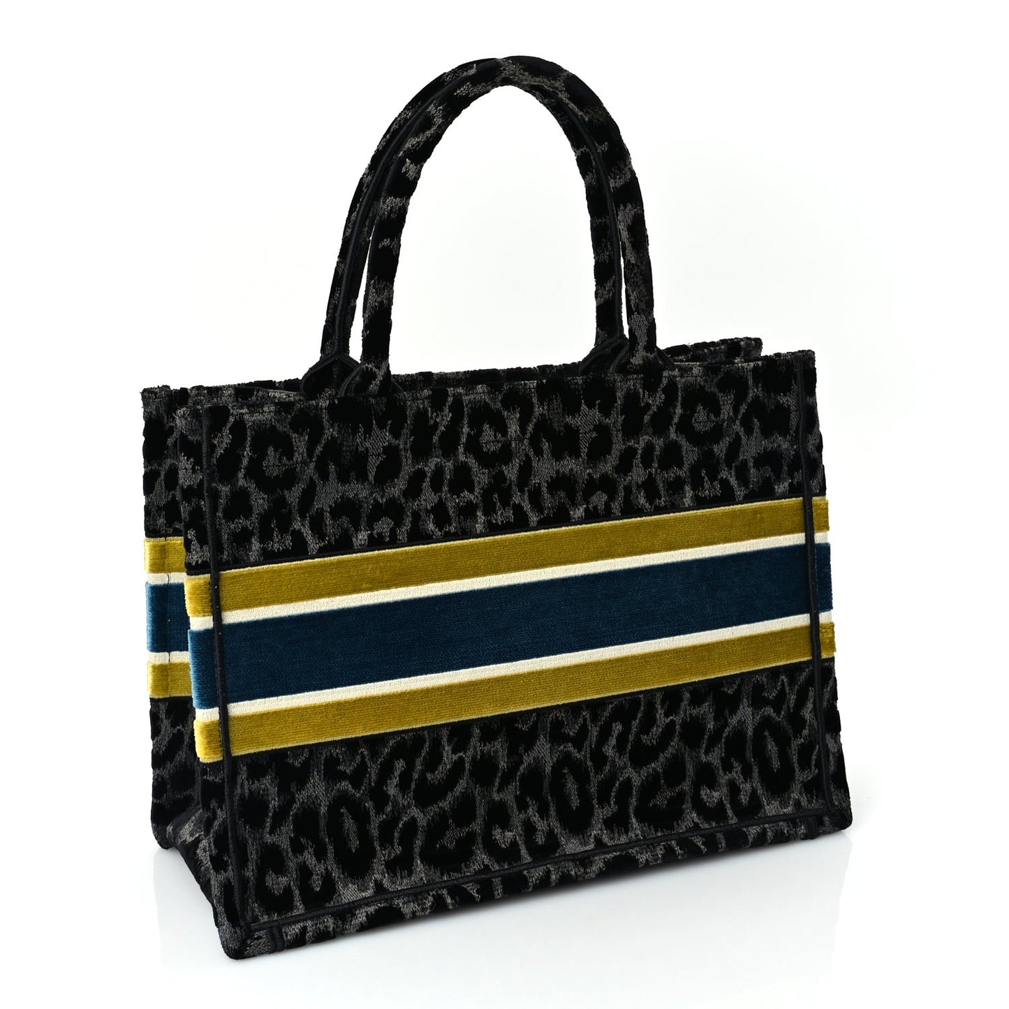 Velvet Mizza Embroidered Medium Leopard Book Tote Black Yellow Blue