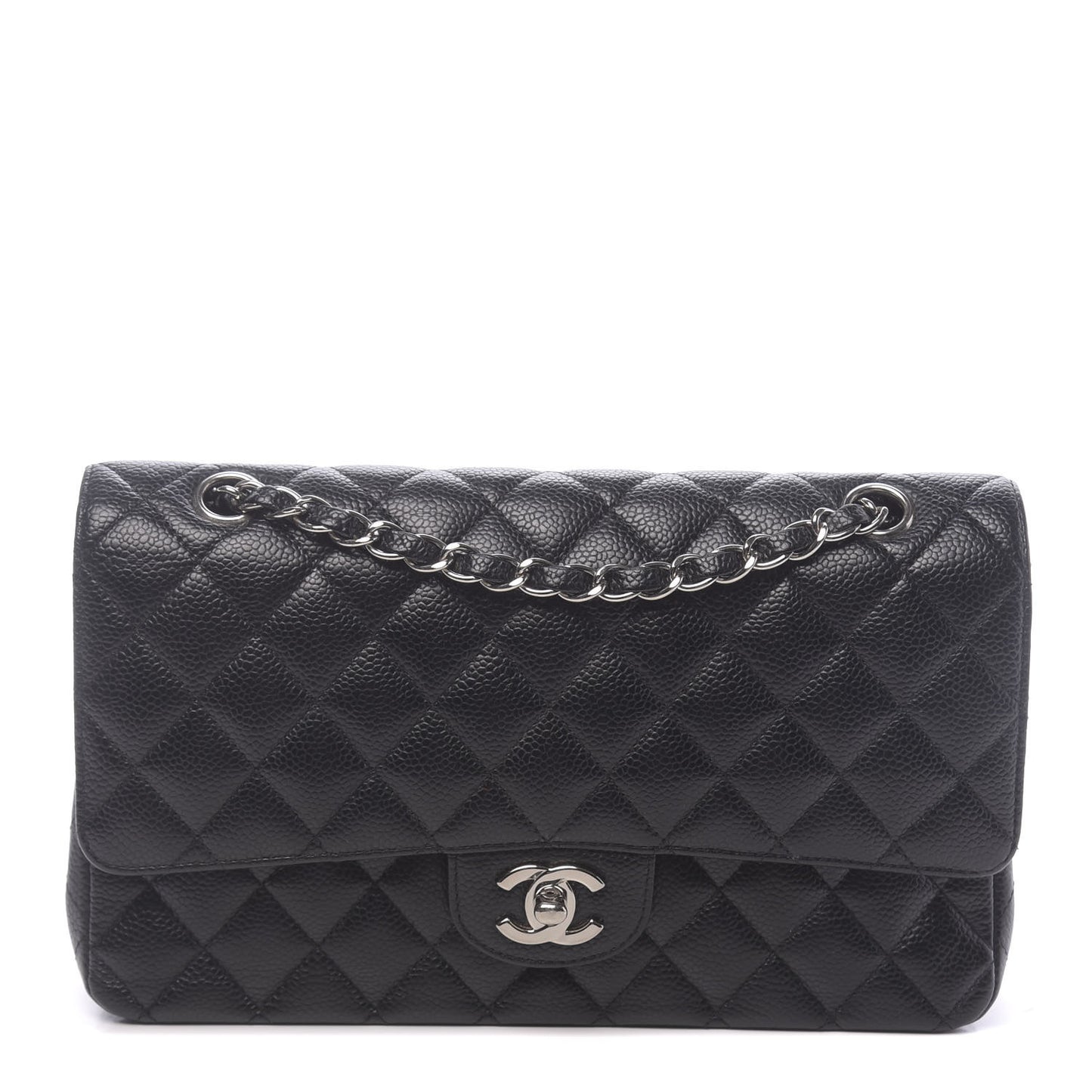 Caviar Quilted Medium Double Flap Black