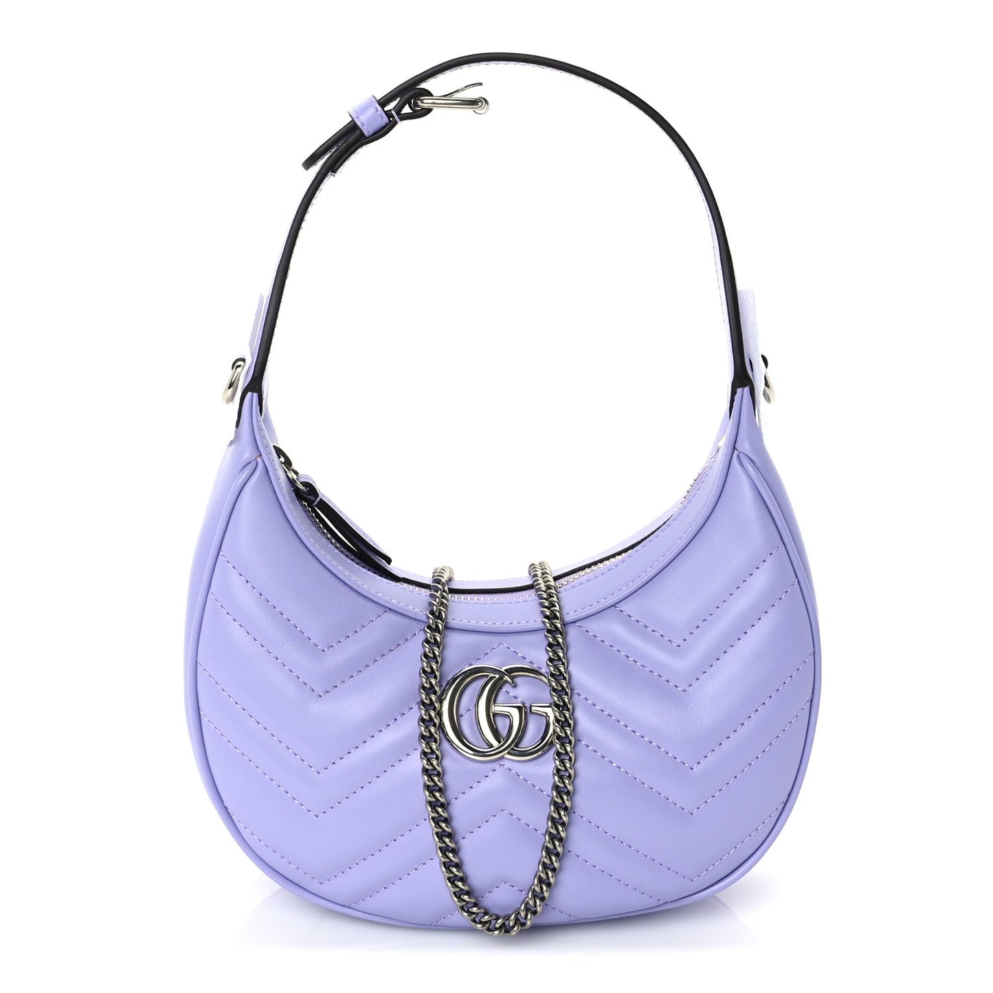 Calfskin Matelasse Mini GG Marmont Half Moon Hobo  Lapis