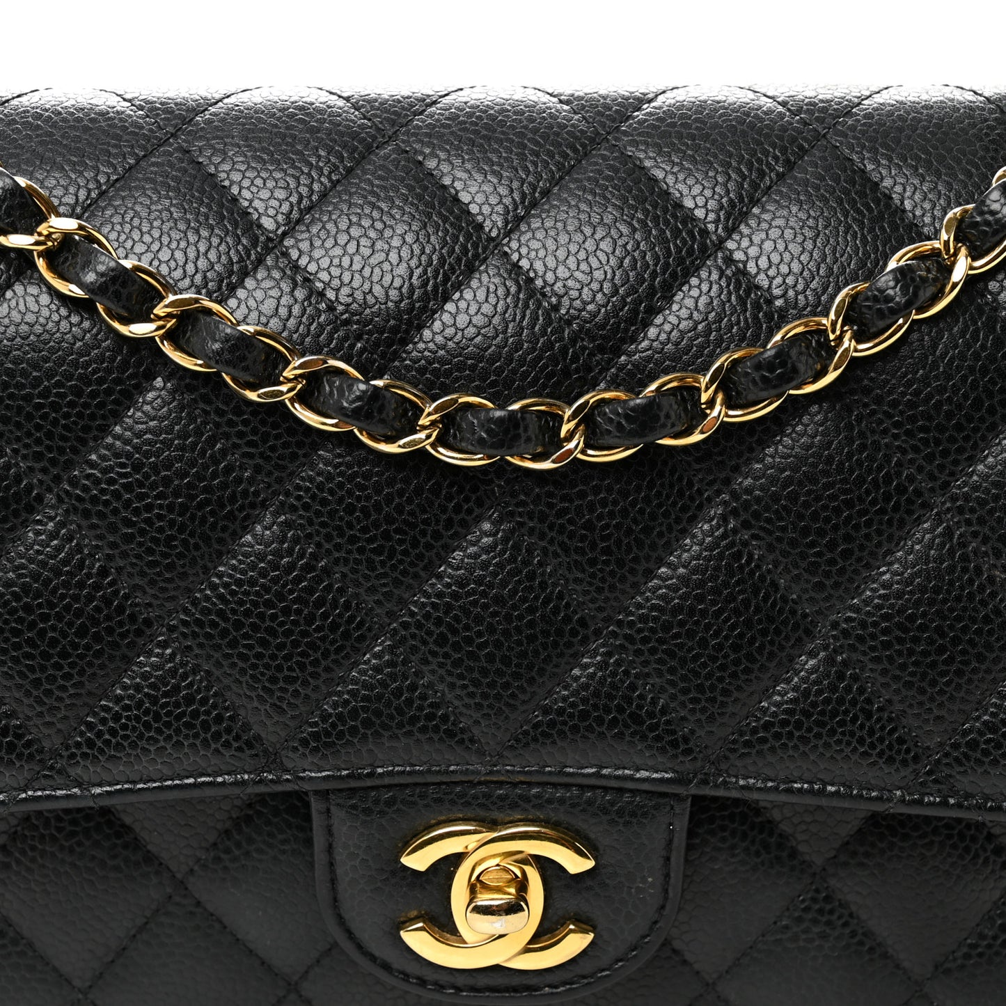 Caviar Quilted Medium Double Flap Black