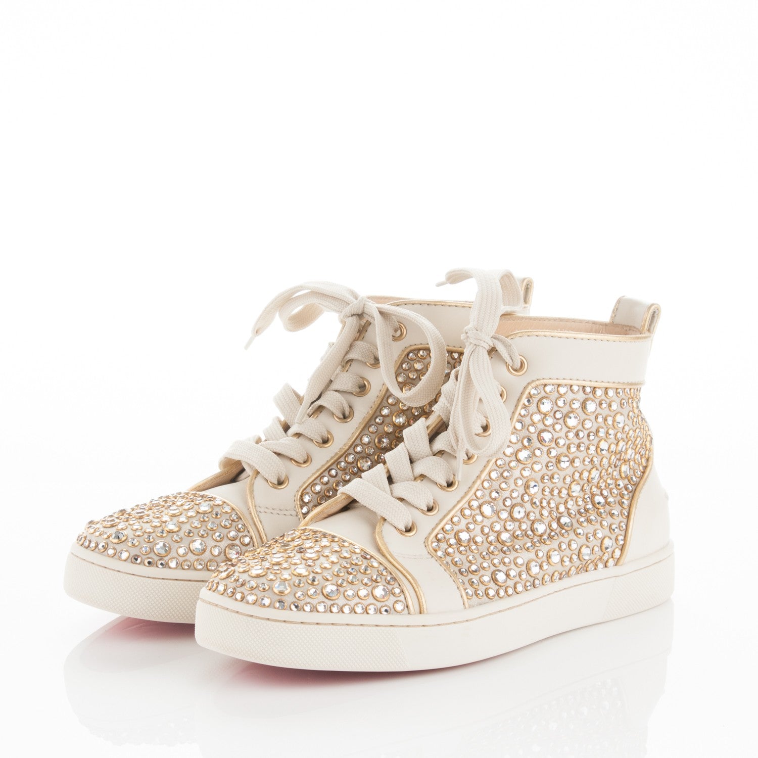 Christian Louboutin Strass Louis Flat Sneakers 38 Off White Gold 3 of 5