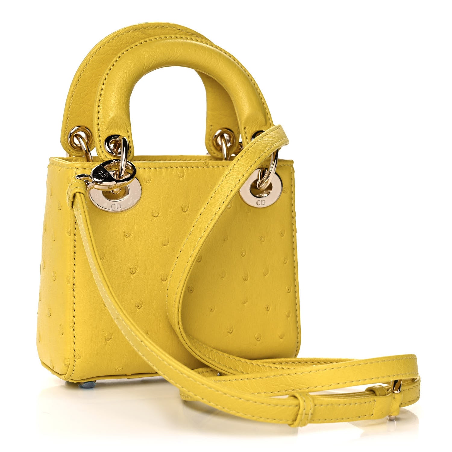 Christian Dior Ostrich Micro Lady Dior Yellow 6 of 19