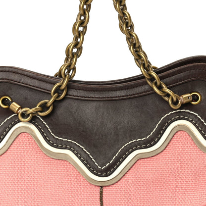 Bottega Veneta Canvas Calfskin Trimmed Shoulder Bag  Pink Brown 6 of 8