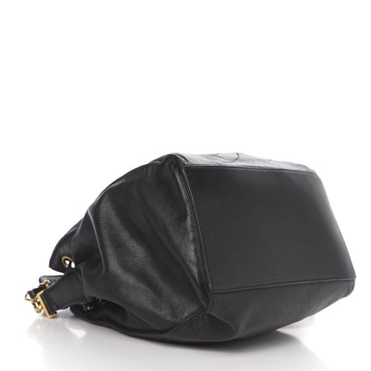 Chanel Lambskin CC Stitched Drawstring Bucket Bag Black 4 of 13