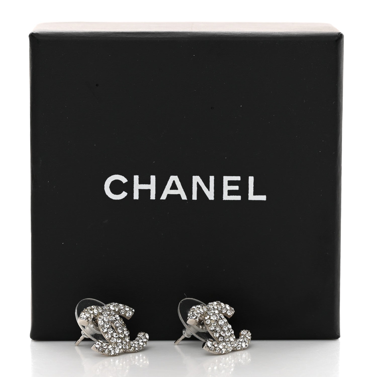 Chanel Crystal CC Earrings Silver 5 of 5