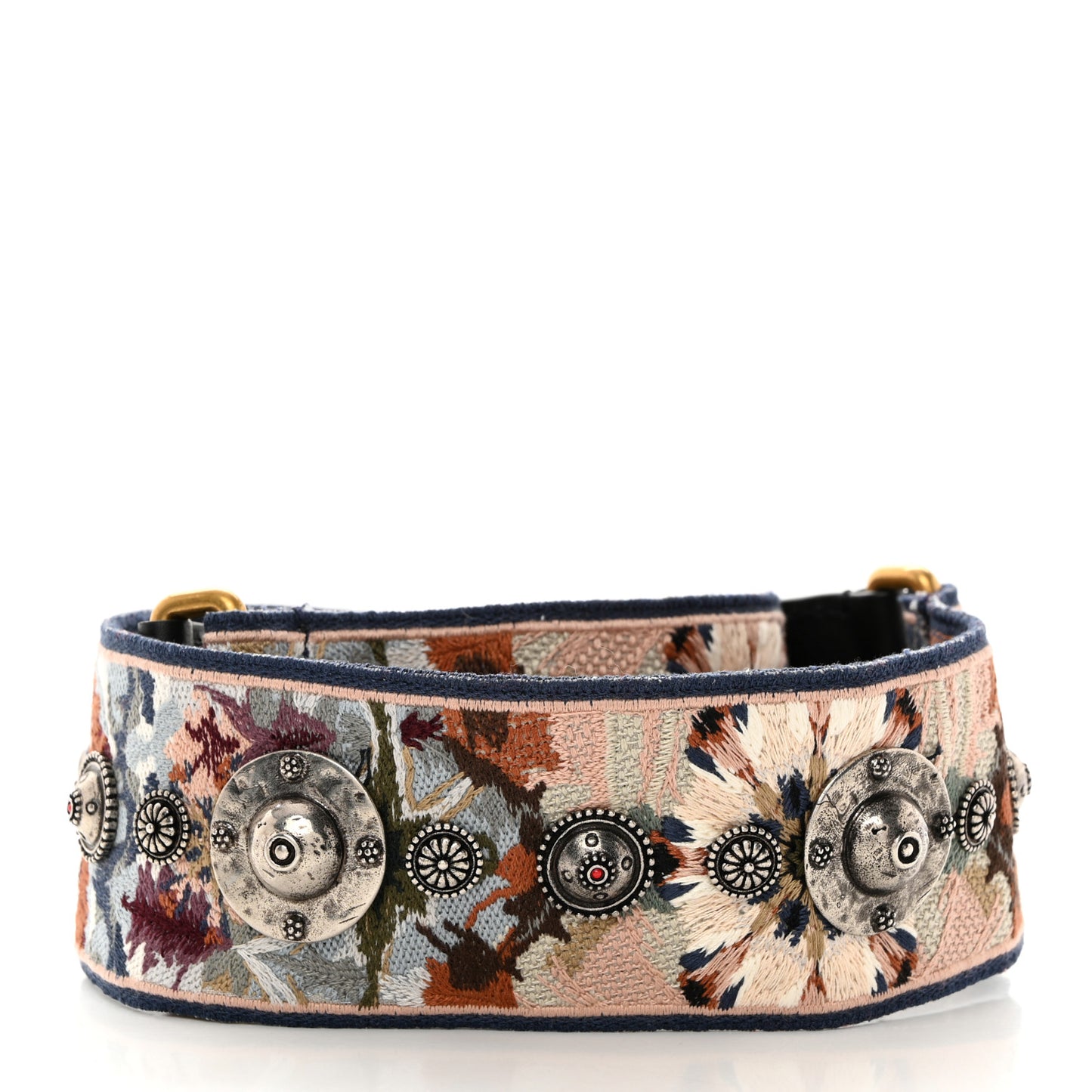 Canvas Embroidered Studded KaleiDiorscopic Shoulder Strap Multicolor
