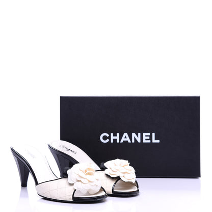 Chanel Patent Lambskin Quilted Camellia Mules 39 White 10 of 12