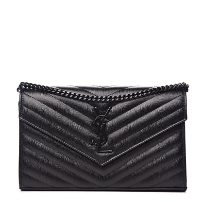 Saint Laurent Grain De Poudre Matelasse Chevron Monogram Chain Wallet Black 1 of 10